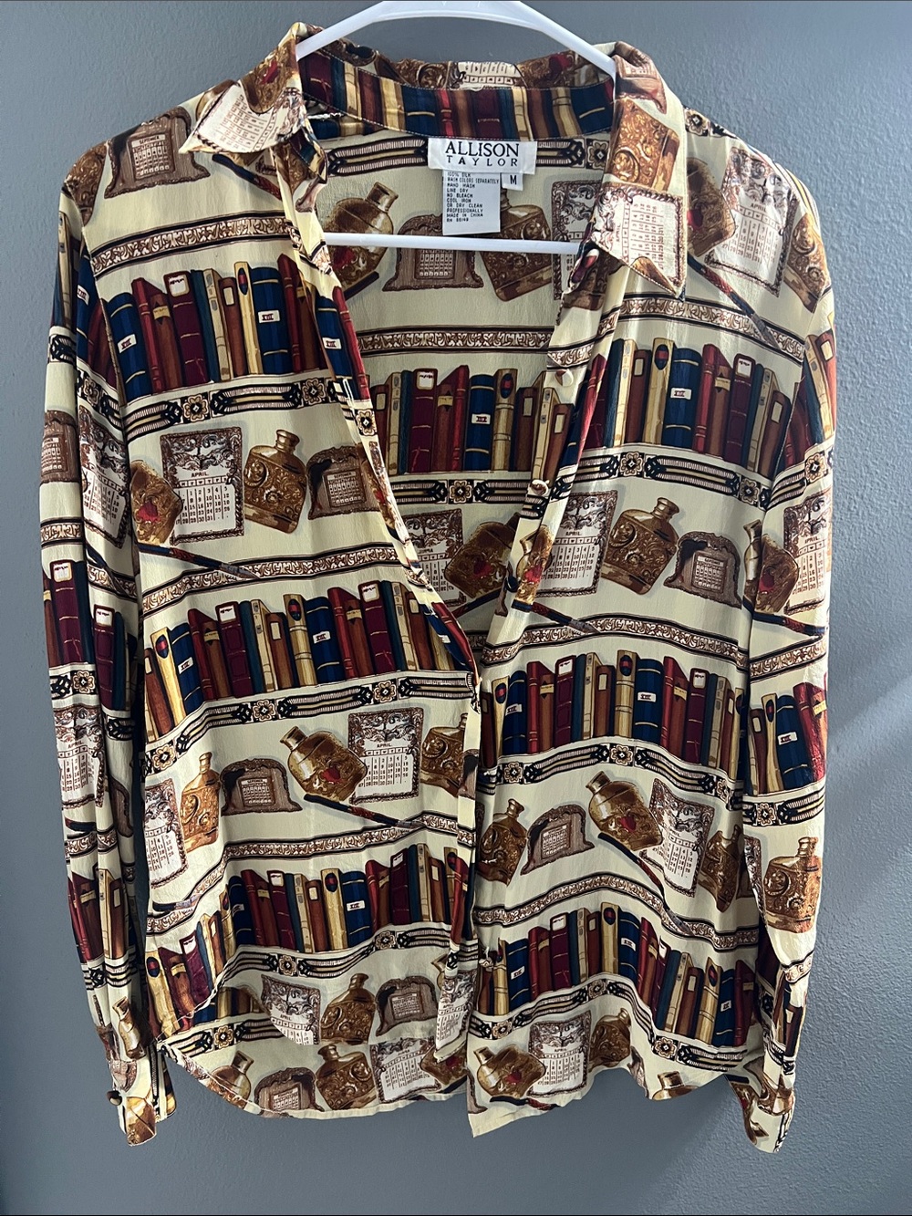 Allison Taylor Cream Bookprint Button-Up Blouse